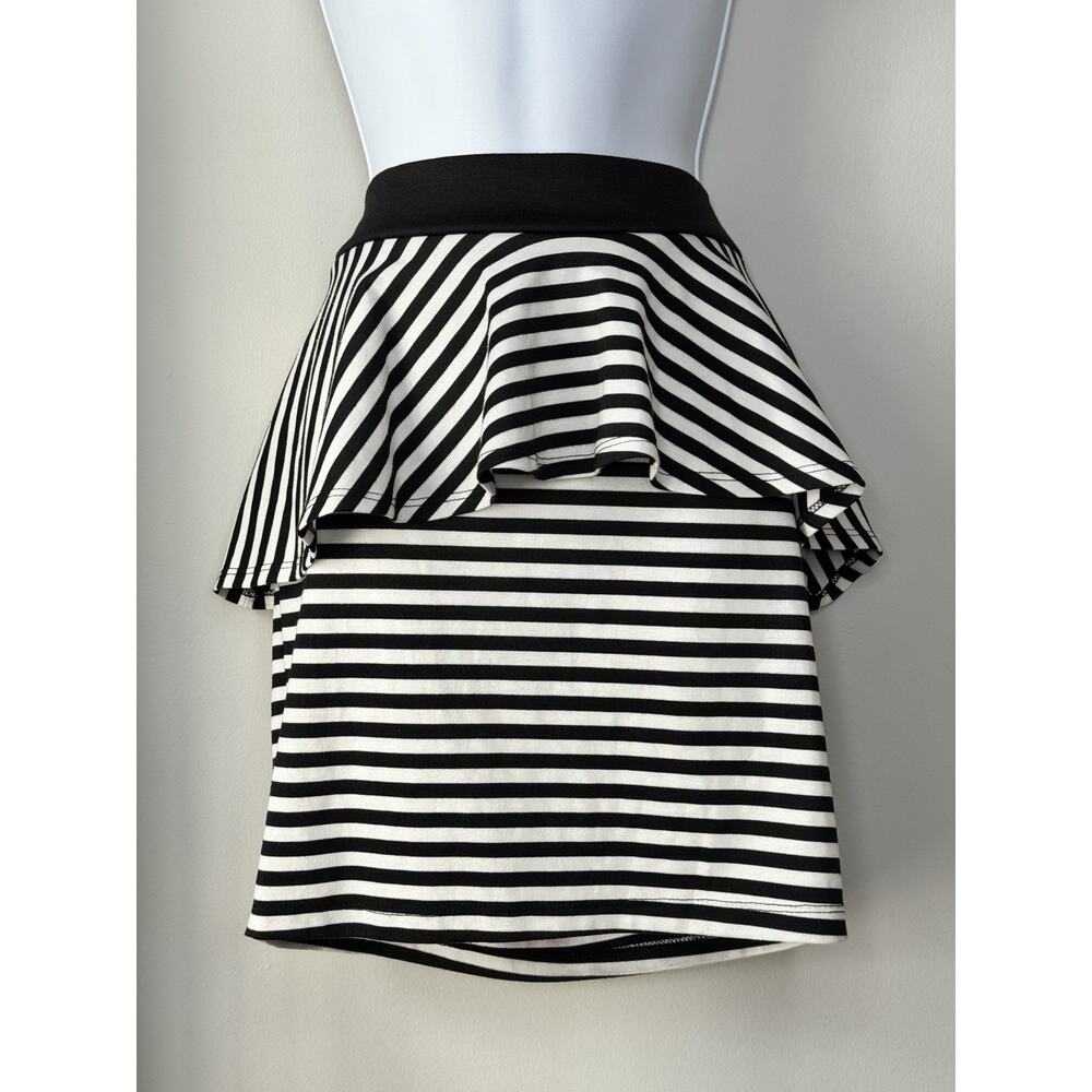 VTG Y2K Body Central Peplum‎ Layered Short Skirt Womens L Black Stripe Clubbing